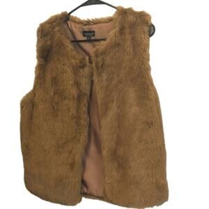 Topshop Coat Golden Brown Gold Faux Fur Vest Sz 10 M Medium Women Mob Wife